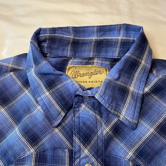Wrangler-Men's Western Shirt-Blue Plaid-Long Sleeve Button Up-Pearl Snaps-Large‎ - Picture 7 of 10